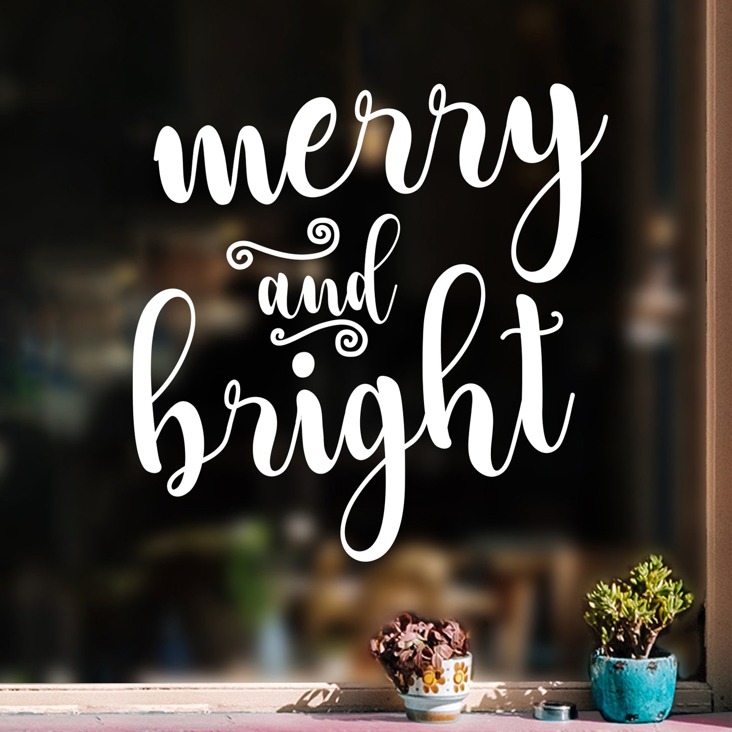 Vinyl Wall Art Decal - Merry and Bright - 21" x 21" - Christmas Seasonal Decoration Sticker - Indoor Outdoor Home Office Wall Door Window Bedroom Workplace Decor Decals