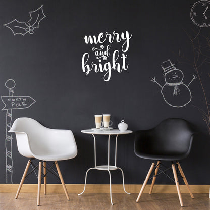 Vinyl Wall Art Decal - Merry and Bright - 21" x 21" - Christmas Seasonal Decoration Sticker - Indoor Outdoor Home Office Wall Door Window Bedroom Workplace Decor Decals