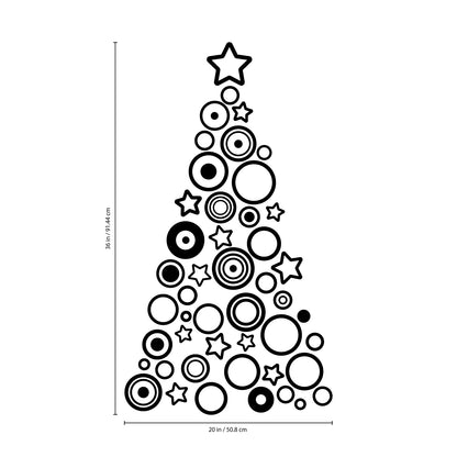 Vinyl Wall Art Decal - Circles and Stars Christmas Tree - 36" x 20" - Seasonal Holiday Decor Sticker - Indoor Outdoor Home Office Wall Door Window Bedroom Workplace Decals