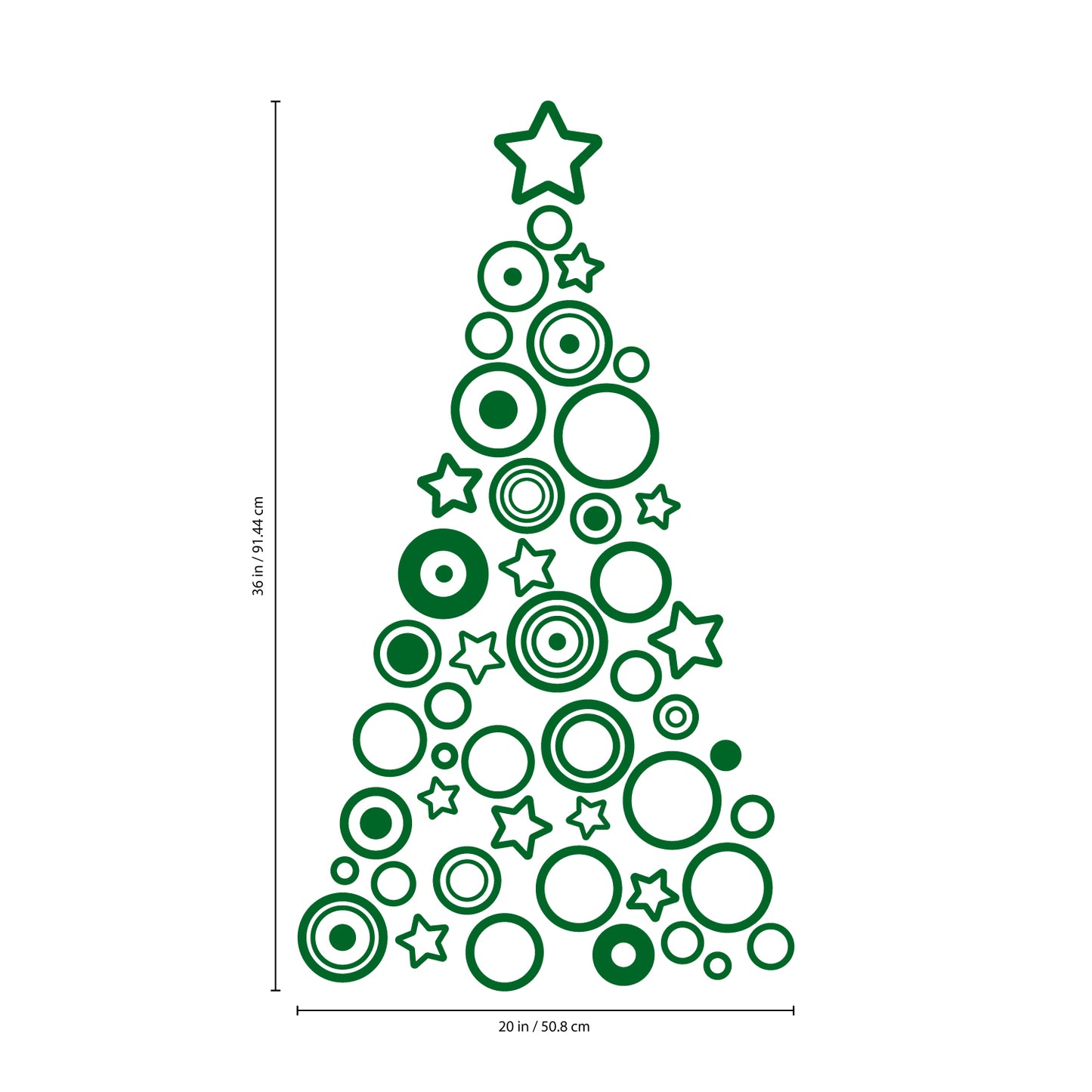 Vinyl Wall Art Decal - Circles and Stars Christmas Tree - 36" x 20" - Seasonal Holiday Decor Sticker - Indoor Outdoor Home Office Wall Door Window Bedroom Workplace Decals