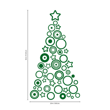 Vinyl Wall Art Decal - Circles and Stars Christmas Tree - 36" x 20" - Seasonal Holiday Decor Sticker - Indoor Outdoor Home Office Wall Door Window Bedroom Workplace Decals