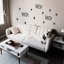 Vinyl Wall Art Decal - Ho Ho Ho and Stars - 22" x 22" - Christmas Seasonal Decoration Sticker - Indoor Outdoor Window Home Living Room Bedroom Apartment Office Door Decor