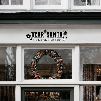 Vinyl Wall Art Decal - Dear Santa - 6" x 22.5" - Snowflakes Christmas Seasonal Holiday Decoration Sticker - Indoor Outdoor Home Office Wall Door Window Bedroom Workplace Decals