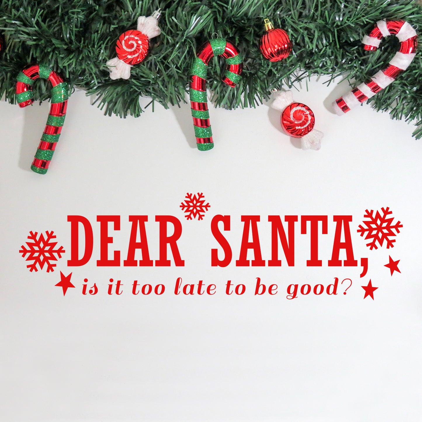 Vinyl Wall Art Decal - Dear Santa - 6" x 22.5" - Snowflakes Christmas Seasonal Holiday Decoration Sticker - Indoor Outdoor Home Office Wall Door Window Bedroom Workplace Decals