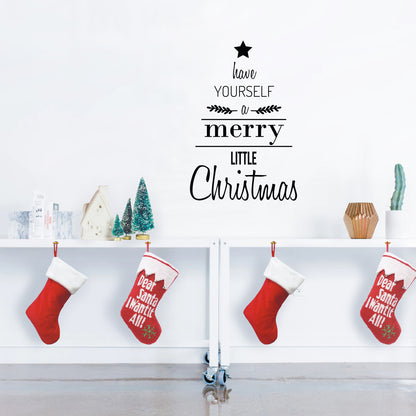 Vinyl Wall Art Decal - Have Yourself A Merry Little Christmas - 34" x 23" - Seasonal Holiday Sticker - Indoor Window Home Living Room Bedroom Apartment Office Workplace Door Decor