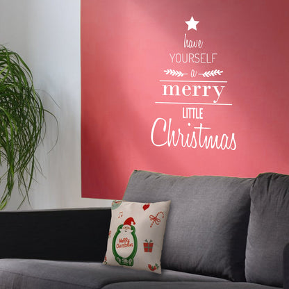 Vinyl Wall Art Decal - Have Yourself A Merry Little Christmas - 34" x 23" - Seasonal Holiday Sticker - Indoor Window Home Living Room Bedroom Apartment Office Workplace Door Decor