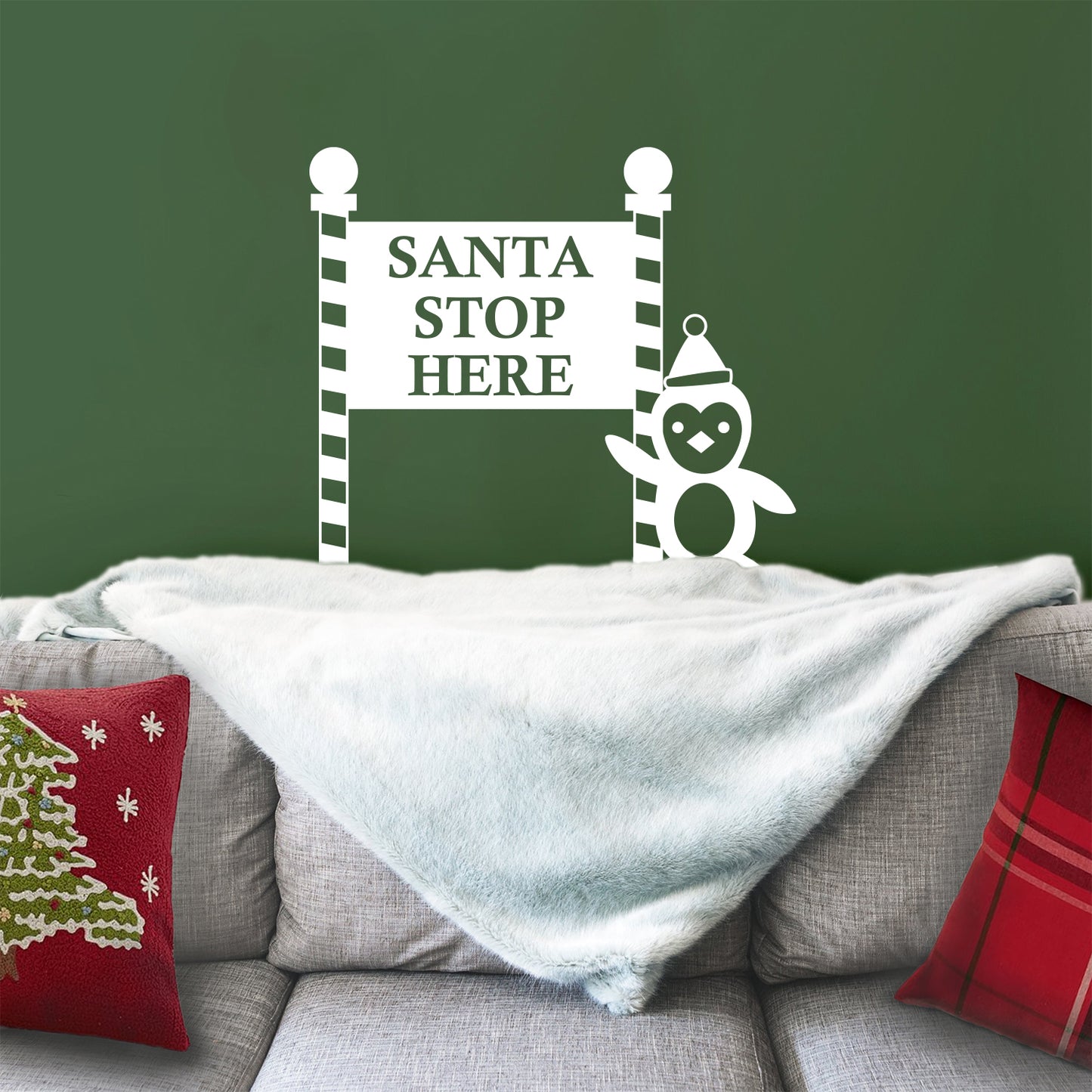 Vinyl Wall Art Decal - Santa Stop with Penguin Sign - 23" x 26" - Holiday Seasonal Sticker - Indoor Outdoor Home Apartment Office Wall Door Window Bedroom Workplace Decor Decals