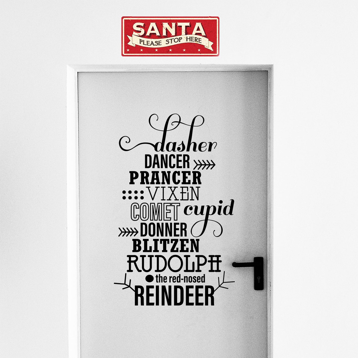 Vinyl Wall Art Decal - Santa’s Reindeer Names - 35" x 22" - Holiday Christmas Seasonal Sticker - Indoor Home Apartment Office Wall Door Window Bedroom Workplace Decor Decals