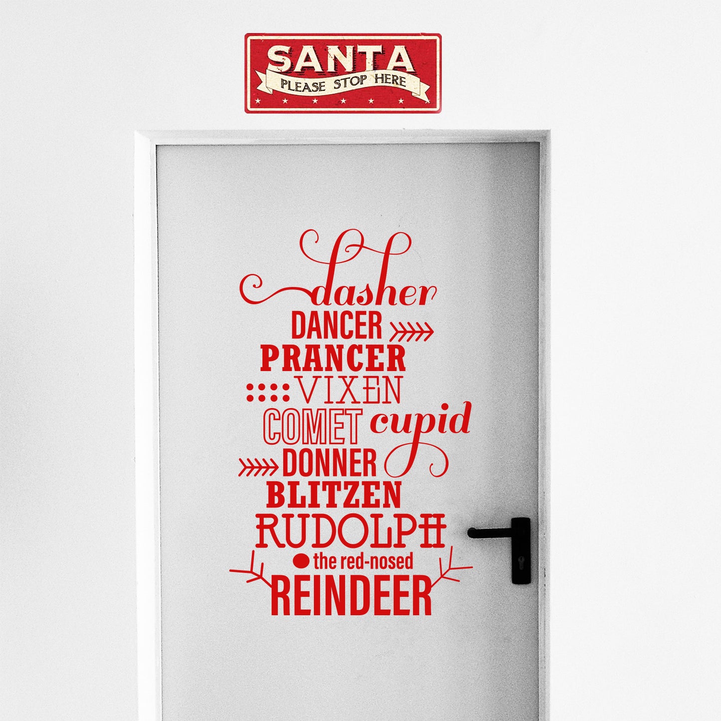 Vinyl Wall Art Decal - Santa’s Reindeer Names - 35" x 22" - Holiday Christmas Seasonal Sticker - Indoor Home Apartment Office Wall Door Window Bedroom Workplace Decor Decals