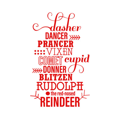 Vinyl Wall Art Decal - Santa’s Reindeer Names - 35" x 22" - Holiday Christmas Seasonal Sticker - Indoor Home Apartment Office Wall Door Window Bedroom Workplace Decor Decals