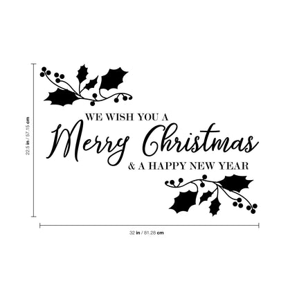 Vinyl Wall Art Decal - We Wish You A Merry Christmas - 22.5" x 32" - Christmas Holiday Seasonal Sticker - Indoor Home Apartment Wall Door Window Bedroom Workplace Decor Decals