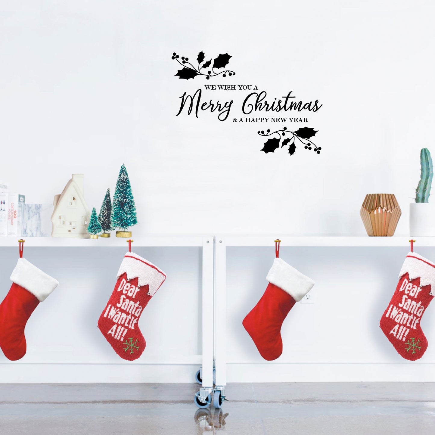 Vinyl Wall Art Decal - We Wish You A Merry Christmas - 22.5" x 32" - Christmas Holiday Seasonal Sticker - Indoor Home Apartment Wall Door Window Bedroom Workplace Decor Decals