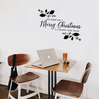 Vinyl Wall Art Decal - We Wish You A Merry Christmas - 22.5" x 32" - Christmas Holiday Seasonal Sticker - Indoor Home Apartment Wall Door Window Bedroom Workplace Decor Decals