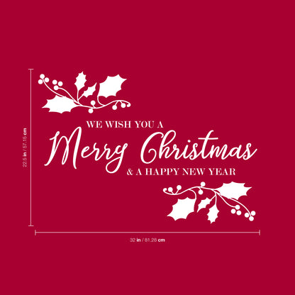 Vinyl Wall Art Decal - We Wish You A Merry Christmas - 22.5" x 32" - Christmas Holiday Seasonal Sticker - Indoor Home Apartment Wall Door Window Bedroom Workplace Decor Decals