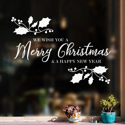 Vinyl Wall Art Decal - We Wish You A Merry Christmas - 22.5" x 32" - Christmas Holiday Seasonal Sticker - Indoor Home Apartment Wall Door Window Bedroom Workplace Decor Decals