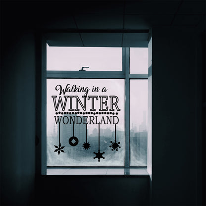 Vinyl Wall Art Decal - Walking in A Winter Wonderland - 26" x 23" - Christmas Holiday Seasonal Sticker - Indoor Home Apartment Office Wall Door Bedroom Workplace Decor Decals