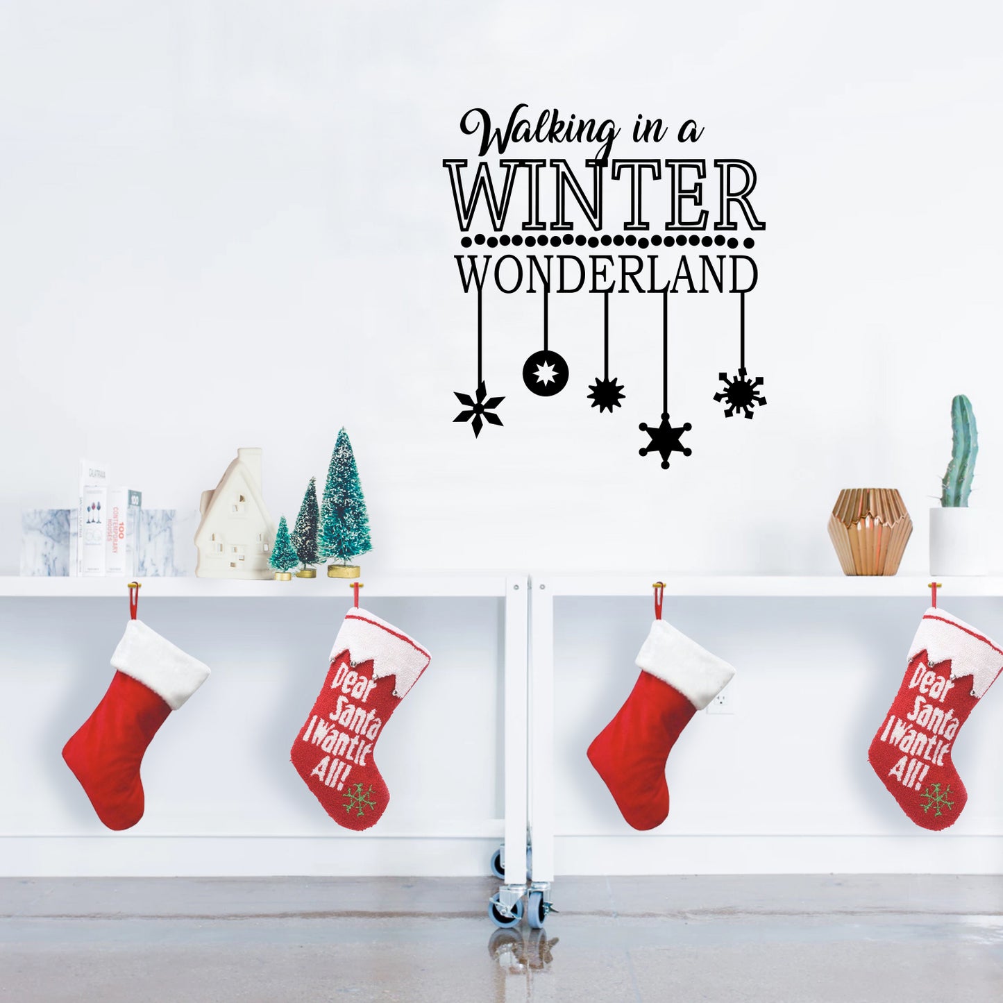 Vinyl Wall Art Decal - Walking in A Winter Wonderland - 26" x 23" - Christmas Holiday Seasonal Sticker - Indoor Home Apartment Office Wall Door Bedroom Workplace Decor Decals