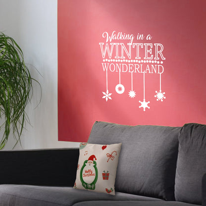 Vinyl Wall Art Decal - Walking in A Winter Wonderland - 26" x 23" - Christmas Holiday Seasonal Sticker - Indoor Home Apartment Office Wall Door Bedroom Workplace Decor Decals