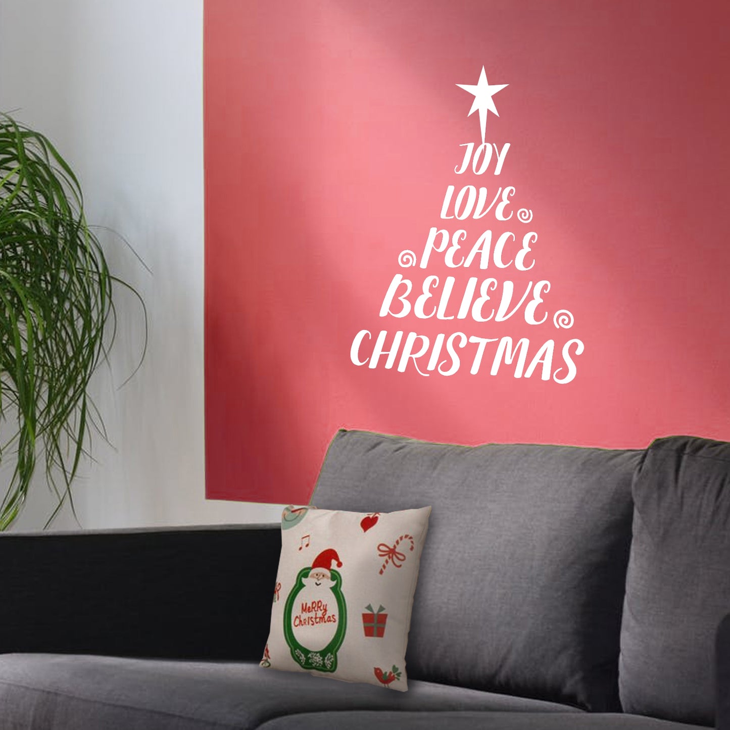 Vinyl Wall Art Decal - Christmas Tree Words - 29" x 23" - Holiday Seasonal Sticker Decoration - Indoor Home Apartment Office Wall Door Window Bedroom Workplace Decor Decals