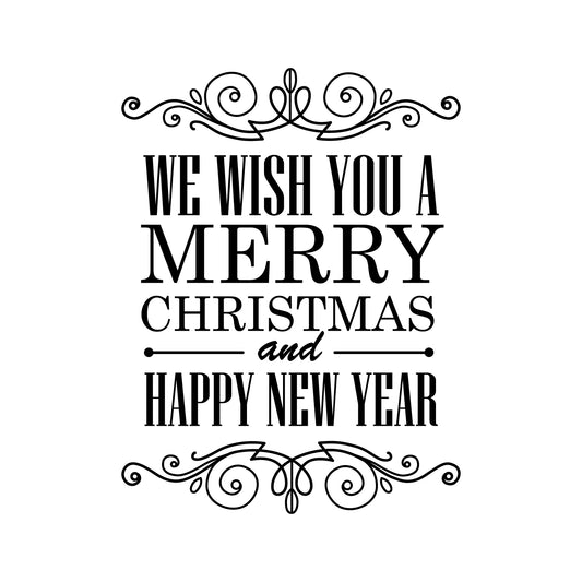 Vinyl Wall Art Decal - We Wish You A Merry Christmas and Happy New Year - 30" x 23" - Christmas Holiday Seasonal Sticker - Home Apartment Wall Door Window Work Decor Decals