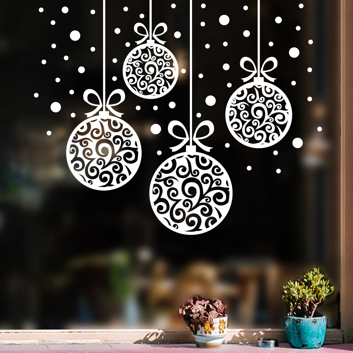 Set of 4 Vinyl Wall Art Decal - Ornaments - 23" x 28" - Christmas Holiday Seasonal Decoration Sticker - Indoor Outdoor Home Office Wall Door Window Living Room Bedroom Decor Decals