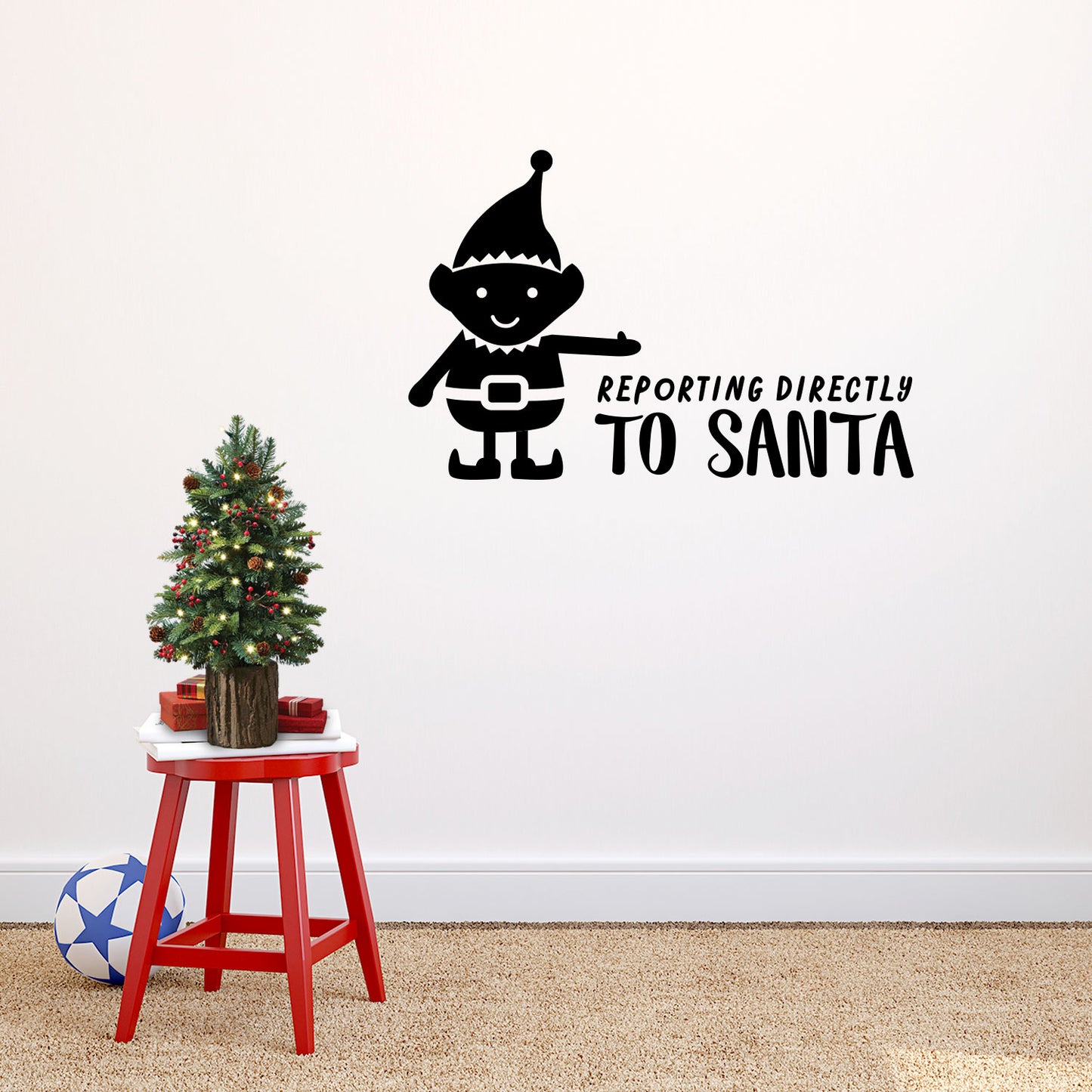 Vinyl Wall Art Decal - Reporting Directly to Santa - 22.5" x 35" - Christmas Holiday Seasonal Sticker - Home Apartment Wall Door Window Bedroom Living Room Work Decor Decals