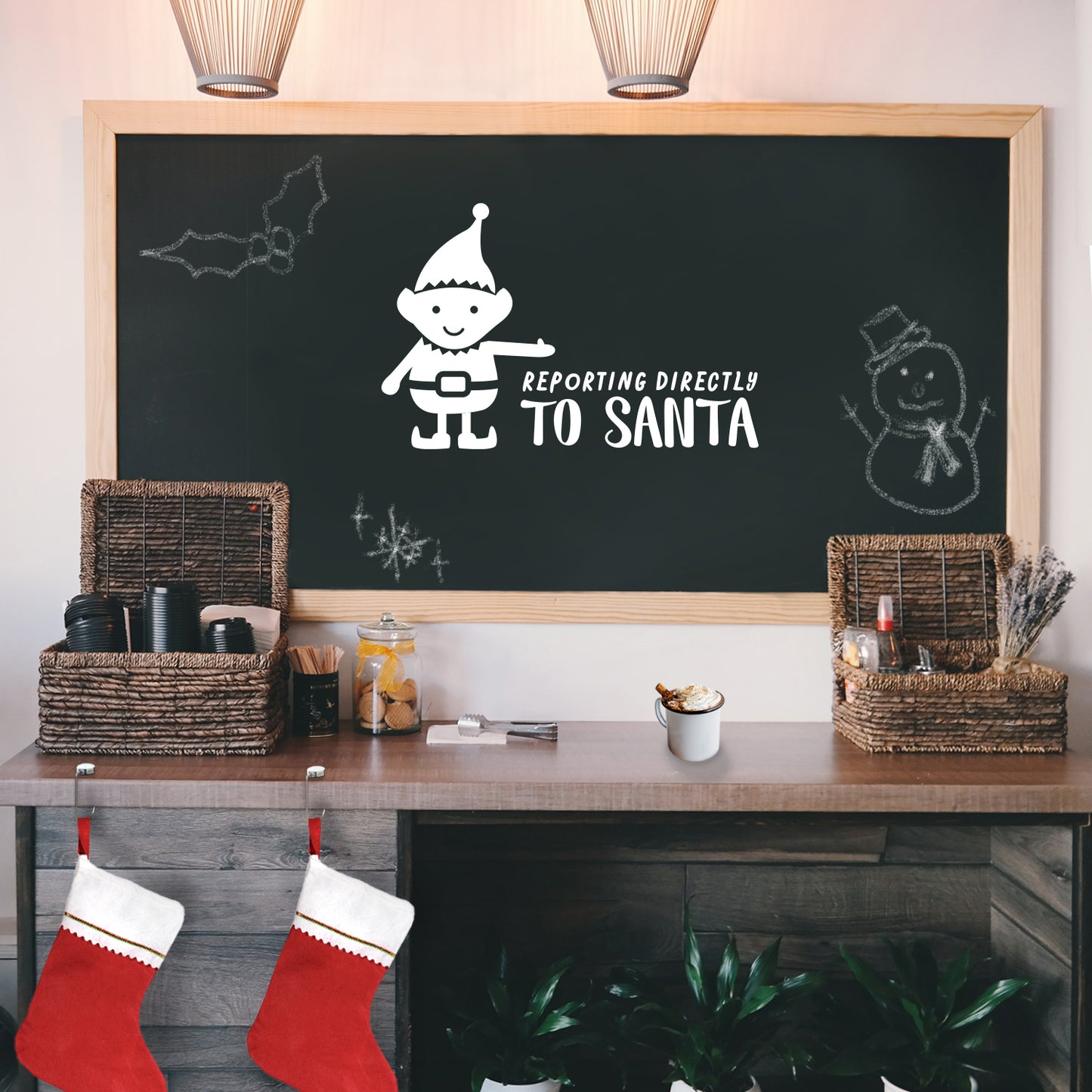 Vinyl Wall Art Decal - Reporting Directly to Santa - 22.5" x 35" - Christmas Holiday Seasonal Sticker - Home Apartment Wall Door Window Bedroom Living Room Work Decor Decals