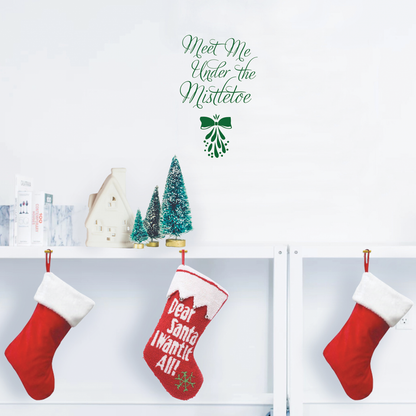 Vinyl Wall Art Decal - Meet Me Under The Mistletoe - 22.5" x 14" - Christmas Seasonal Holiday Decoration Sticker - Indoor Outdoor Home Office Wall Door Window Bedroom Workplace Decals