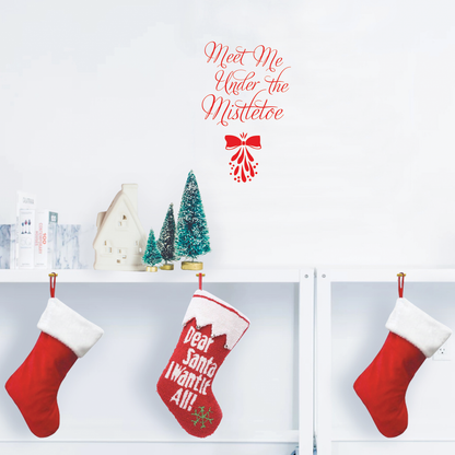 Vinyl Wall Art Decal - Meet Me Under The Mistletoe - 22.5" x 14" - Christmas Seasonal Holiday Decoration Sticker - Indoor Outdoor Home Office Wall Door Window Bedroom Workplace Decals