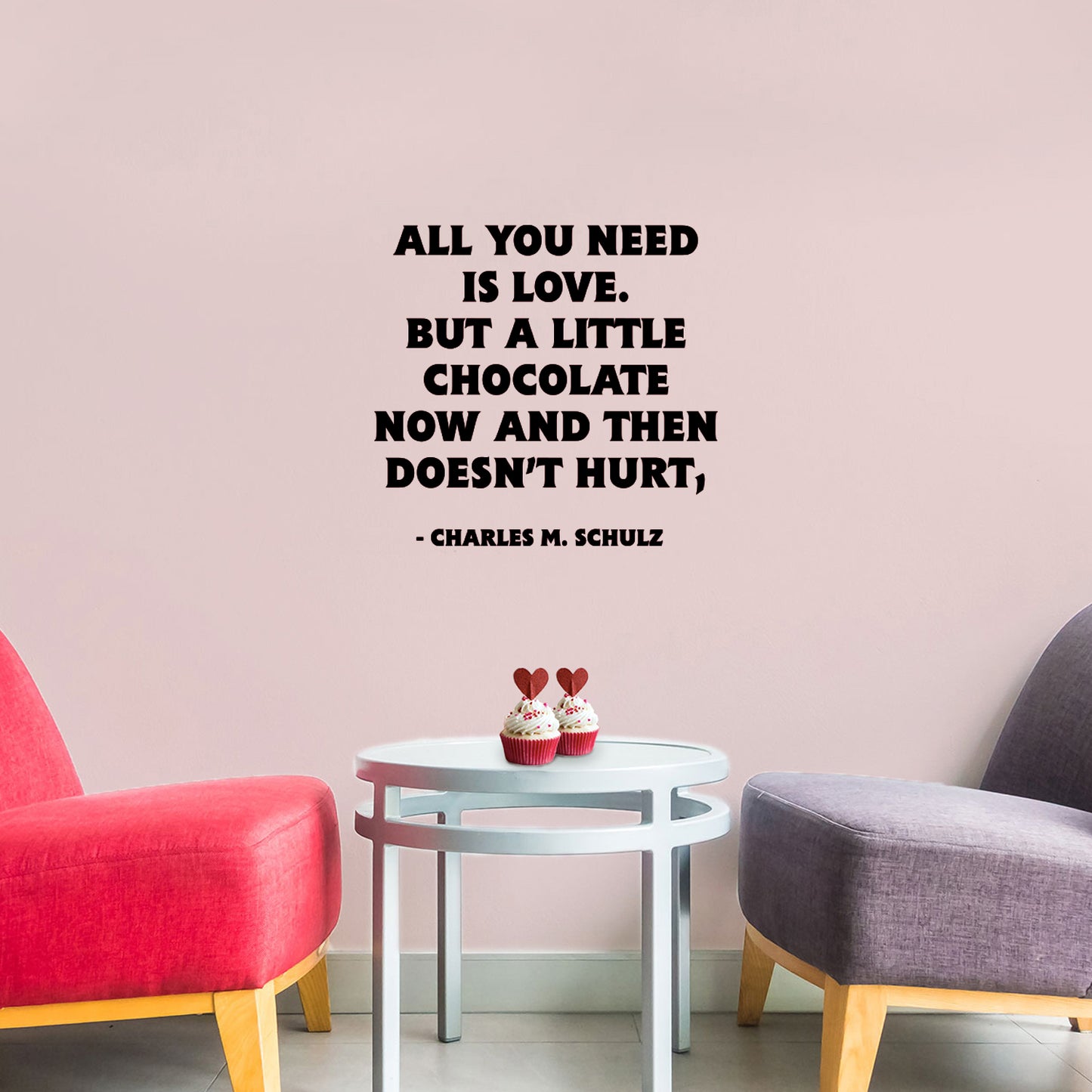 Valentines Day Vinyl Wall Art Decal - All You Need is Love But A Little Chocolate Now and Then - 14" x 23" - Charles M Schulz Valentine’s Home Bedroom Living Room Apartment Decor