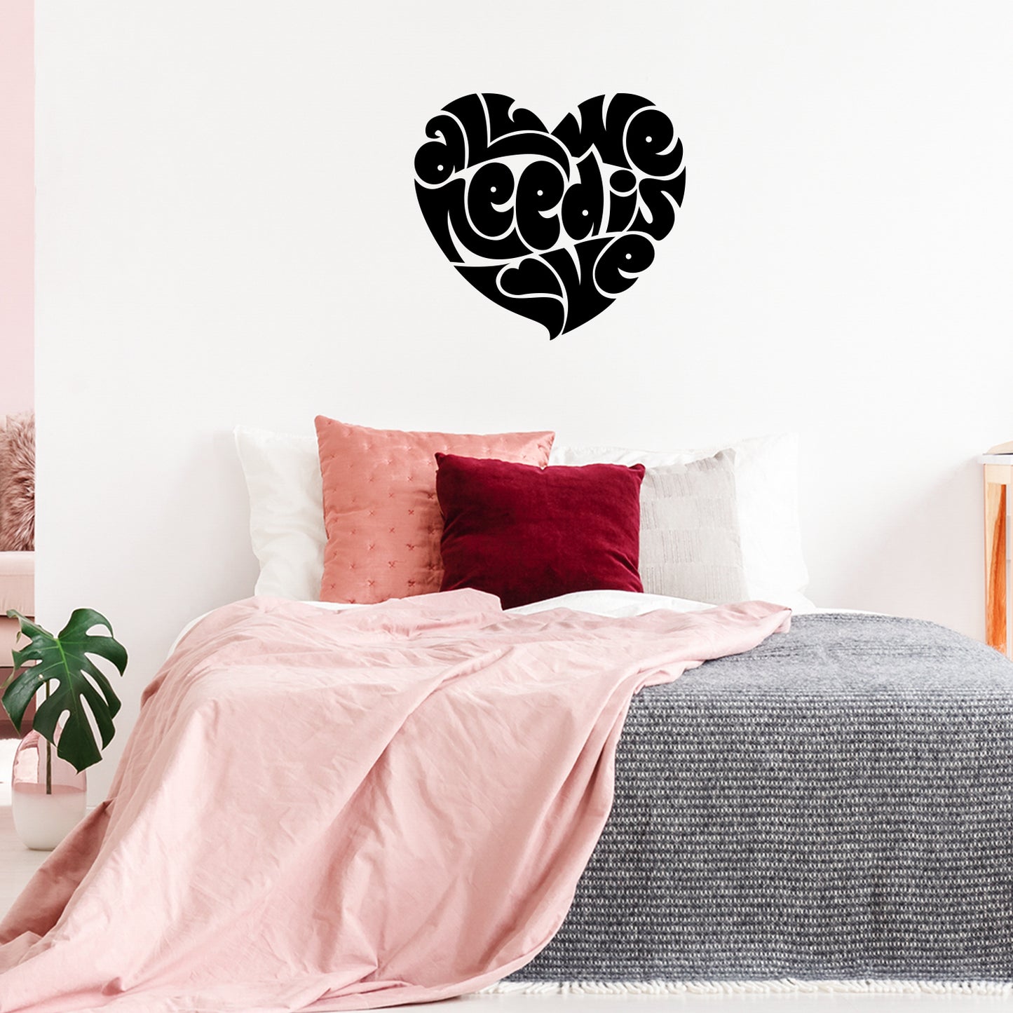 Valentines Day Vinyl Wall Art Decal - All We Need is Love Heart Shape - 20" x 23" - Valentine’s Home Living Room Bedroom Sticker - Indoor Outdoor Positive Office Apartment Decor