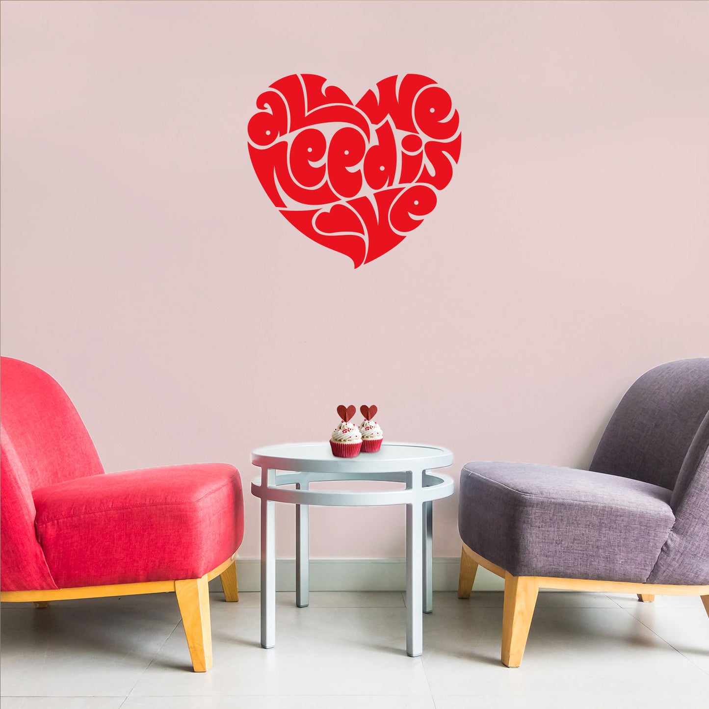 Valentines Day Vinyl Wall Art Decal - All We Need is Love Heart Shape - 20" x 23" - Valentine’s Home Living Room Bedroom Sticker - Indoor Outdoor Positive Office Apartment Decor