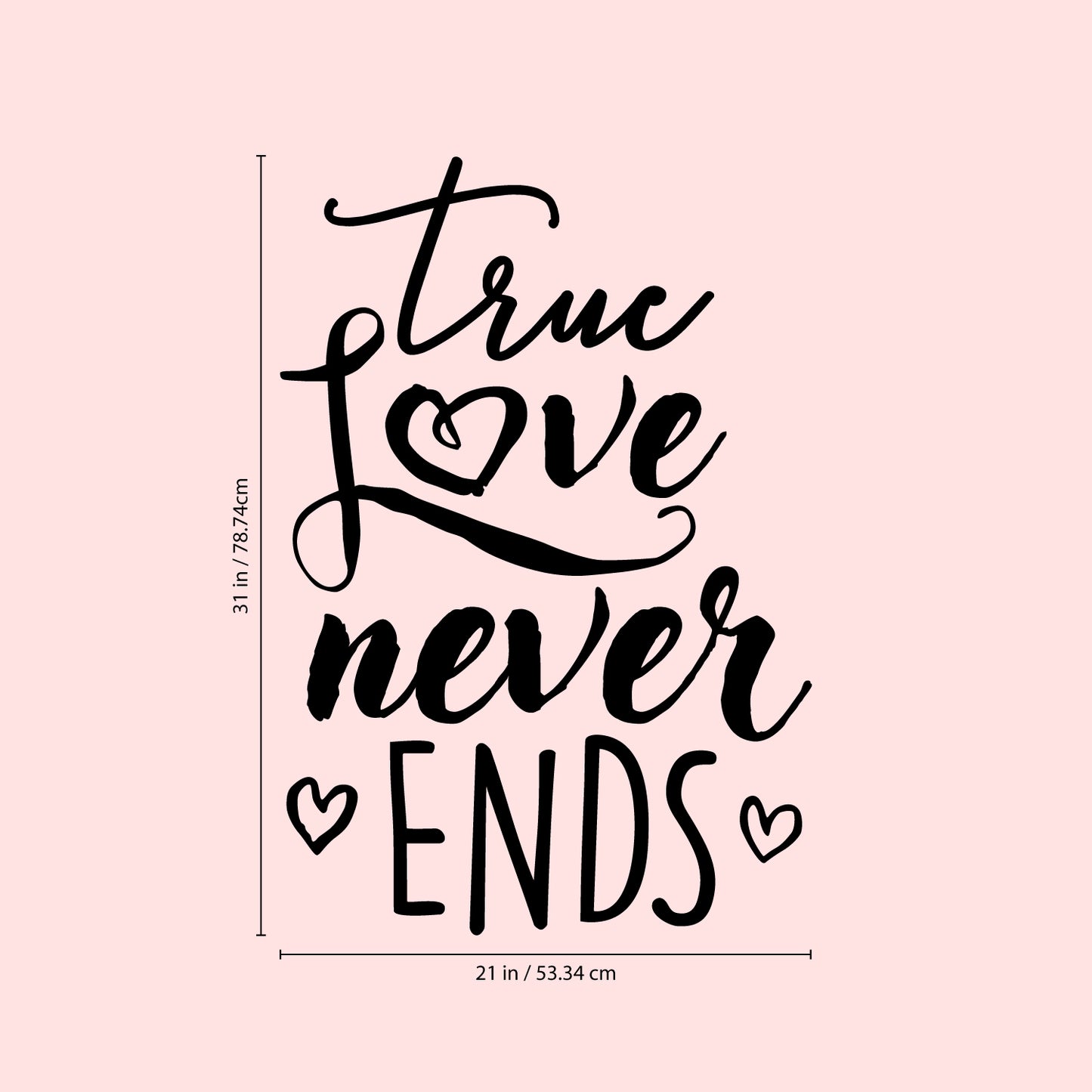 Valentines Day Vinyl Wall Art Decal - True Love Never Ends - 31" x 21" - Valentine’s Home Living Room Bedroom Sticker - Indoor Outdoor Positive Household Couples Apartment Decor