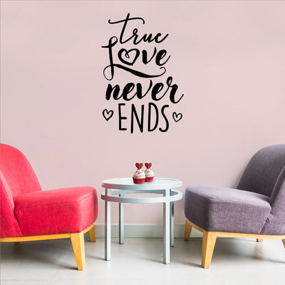 Valentines Day Vinyl Wall Art Decal - True Love Never Ends - 31" x 21" - Valentine’s Home Living Room Bedroom Sticker - Indoor Outdoor Positive Household Couples Apartment Decor