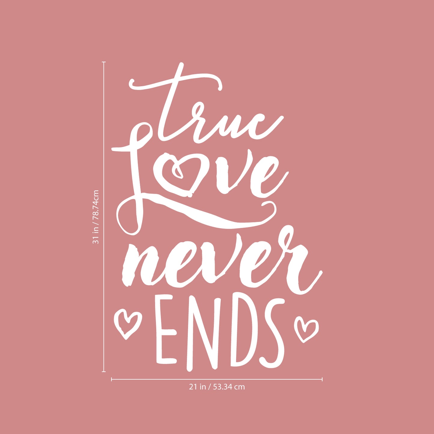 Valentines Day Vinyl Wall Art Decal - True Love Never Ends - 31" x 21" - Valentine’s Home Living Room Bedroom Sticker - Indoor Outdoor Positive Household Couples Apartment Decor