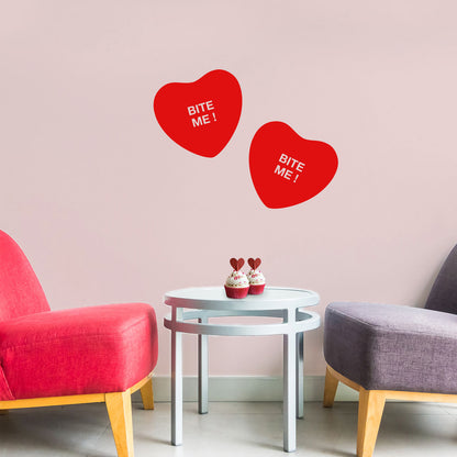 Valentines Day Vinyl Wall Art Decal - Bite Me Heart Candy - 10" x 11" - Valentine’s Home Living Room Bedroom Sticker - Indoor Outdoor Positive Household Couples Apartment Decor