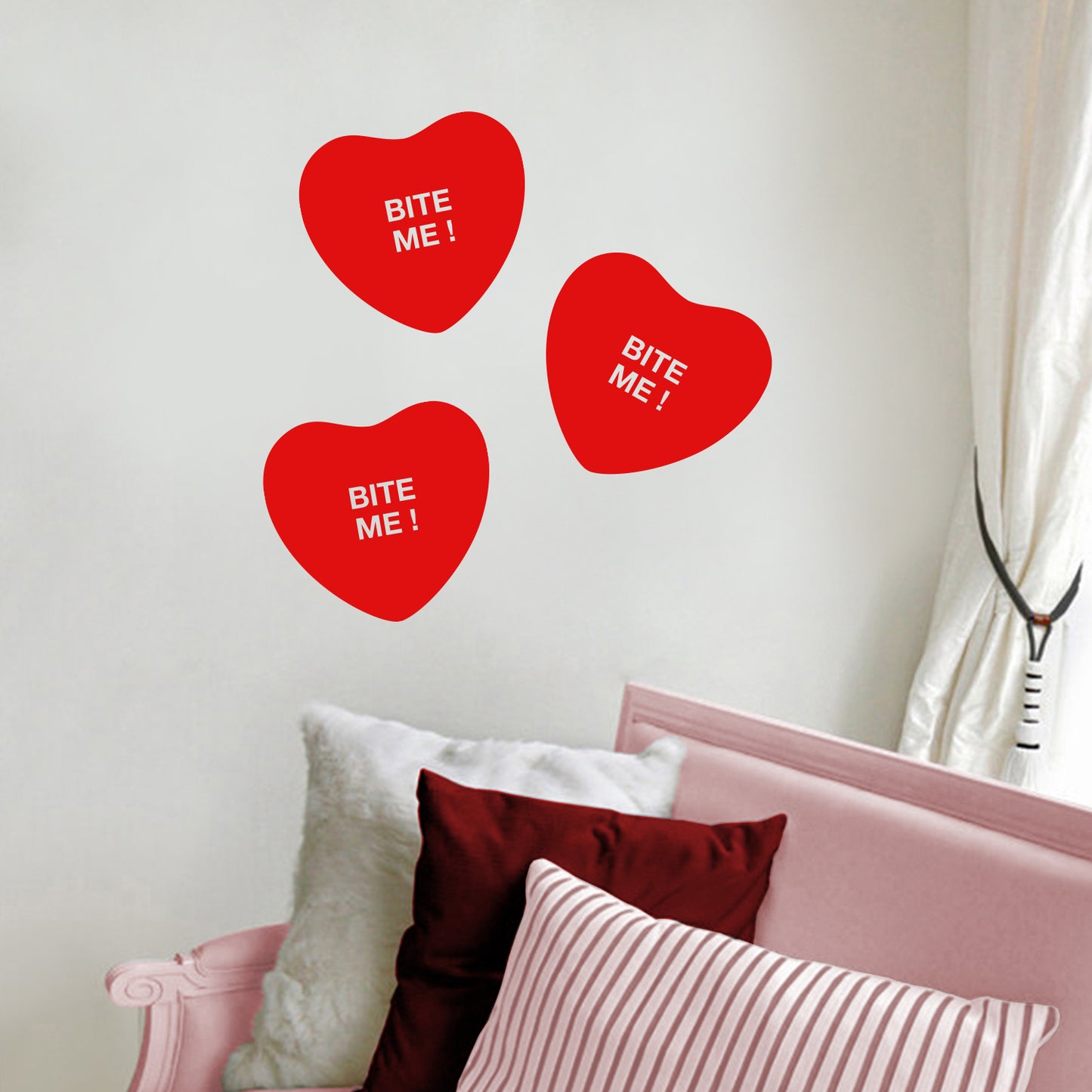 Valentines Day Vinyl Wall Art Decal - Bite Me Heart Candy - 10" x 11" - Valentine’s Home Living Room Bedroom Sticker - Indoor Outdoor Positive Household Couples Apartment Decor