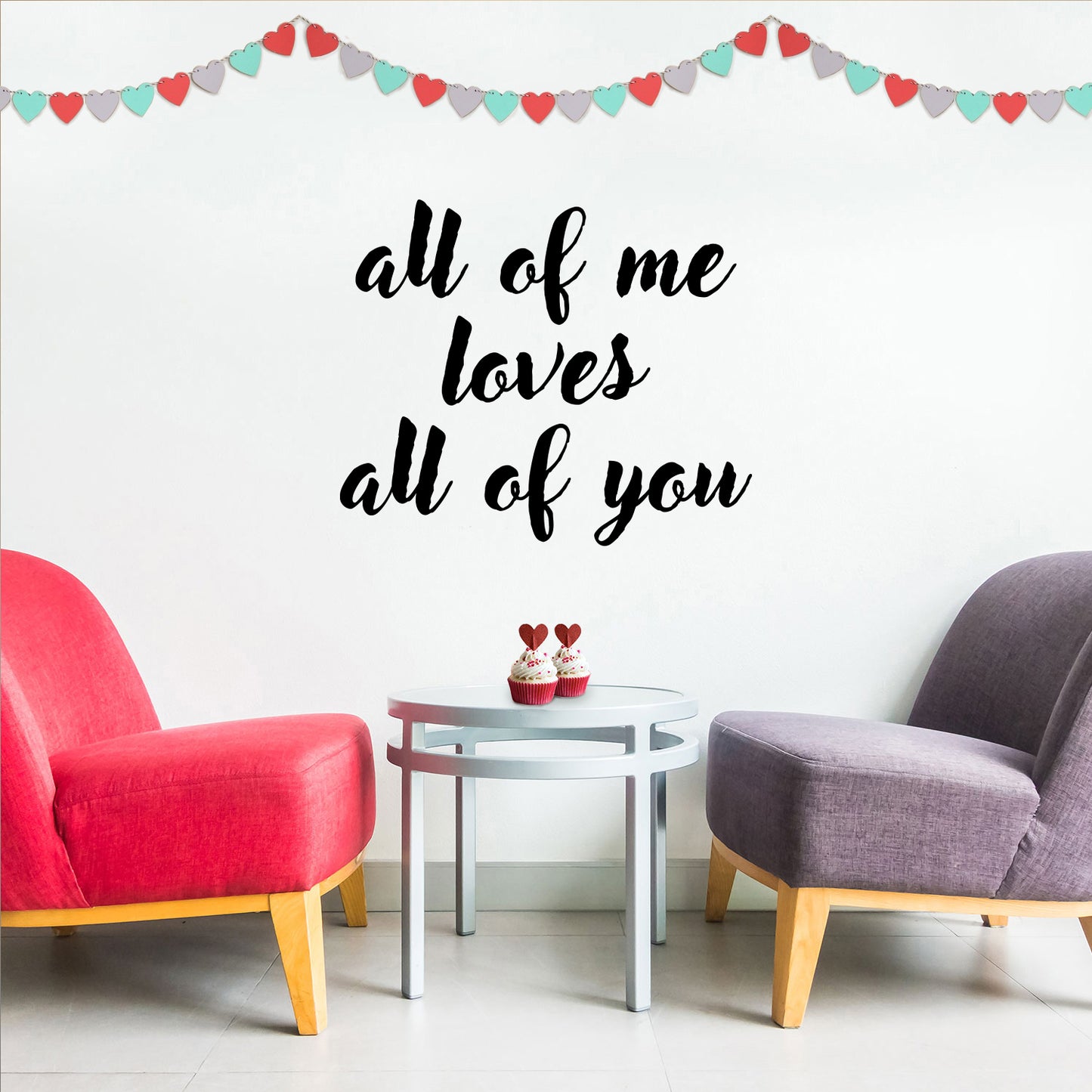 Valentines Day Vinyl Wall Art Decal - All of Me Loves All of You - 19" x 23" - Modern Quote Home Living Room Bedroom Sticker - Trendy Couples Indoor Outdoor Apartment Decor