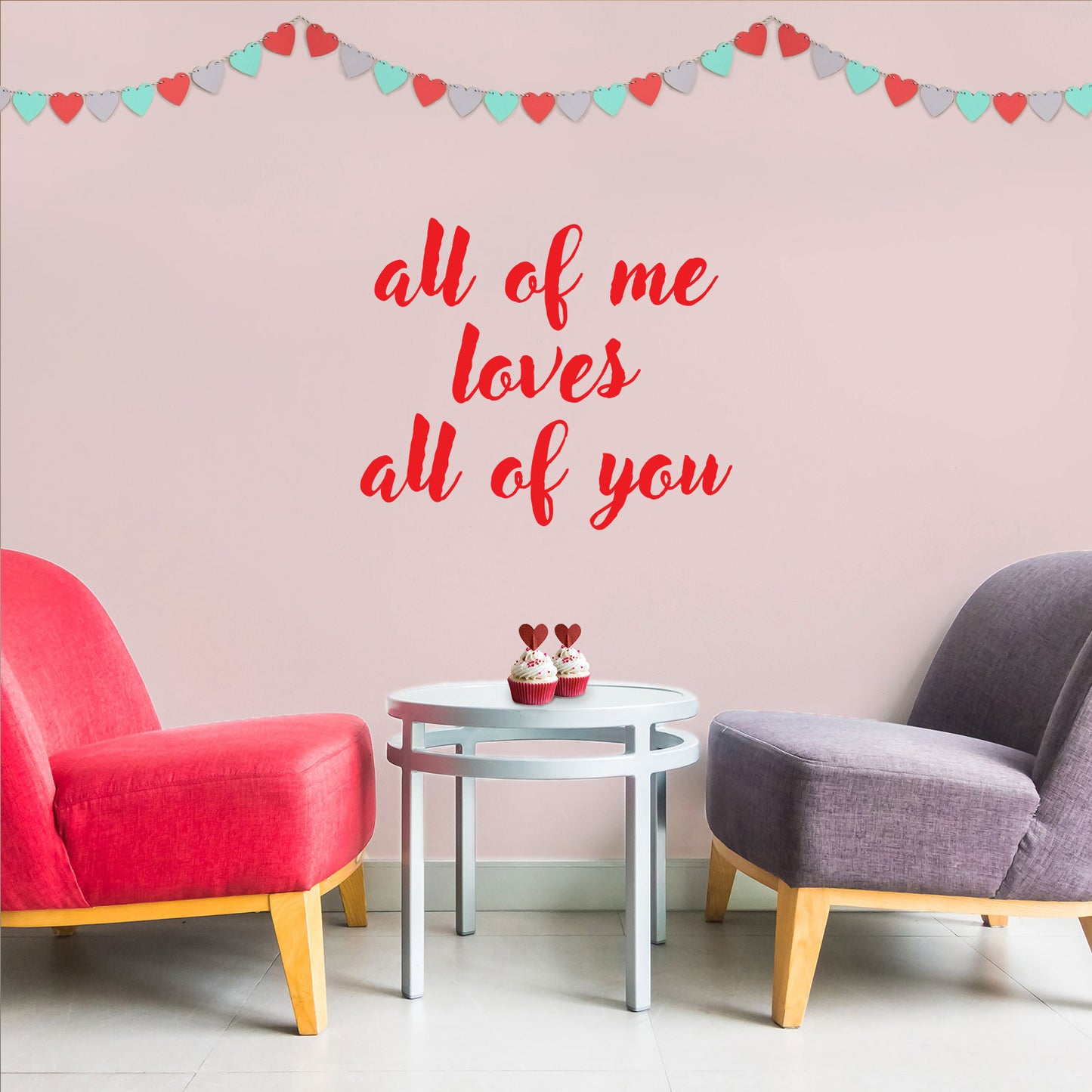 Valentines Day Vinyl Wall Art Decal - All of Me Loves All of You - 19" x 23" - Modern Quote Home Living Room Bedroom Sticker - Trendy Couples Indoor Outdoor Apartment Decor