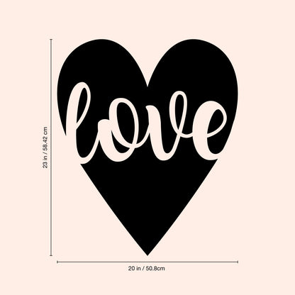 Valentines Day Vinyl Wall Art Decal - Love in Cursive - 23" x 20" - Valentine’s Heart Decor for Home Living Room Bedroom Sticker - Trendy Indoor Outdoor Apartment Office Work