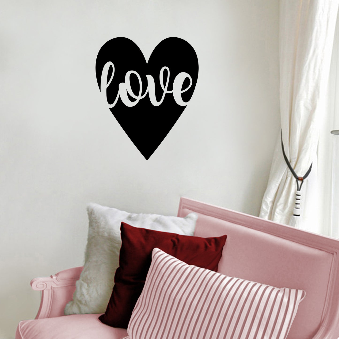 Valentines Day Vinyl Wall Art Decal - Love in Cursive - 23" x 20" - Valentine’s Heart Decor for Home Living Room Bedroom Sticker - Trendy Indoor Outdoor Apartment Office Work