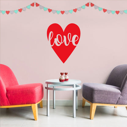 Valentines Day Vinyl Wall Art Decal - Love in Cursive - 23" x 20" - Valentine’s Heart Decor for Home Living Room Bedroom Sticker - Trendy Indoor Outdoor Apartment Office Work