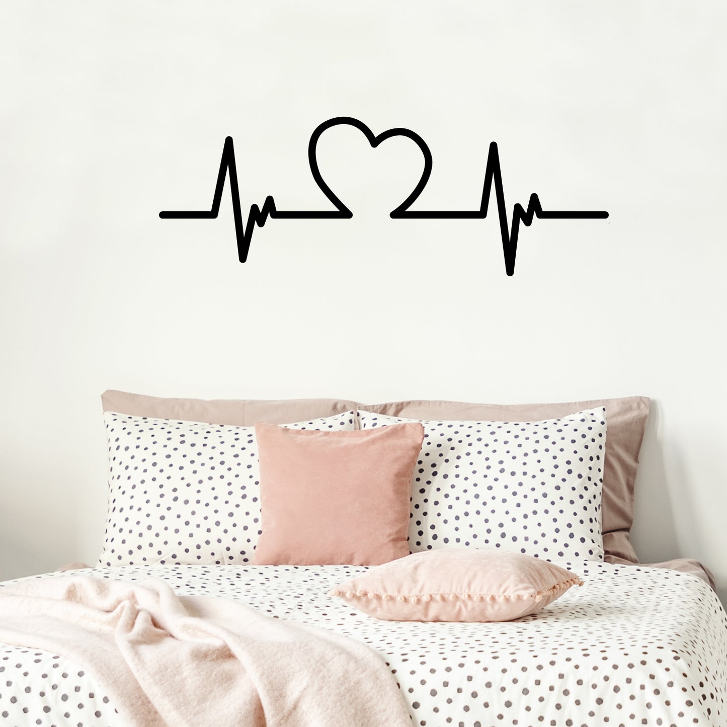 Valentines Day Vinyl Wall Art Decal - Heartbeat Heart Shape - 11" x 31" - Valentine’s Decor for Couples Home Living Room Bedroom Sticker - Cute Apartment Indoor Office Work Decor