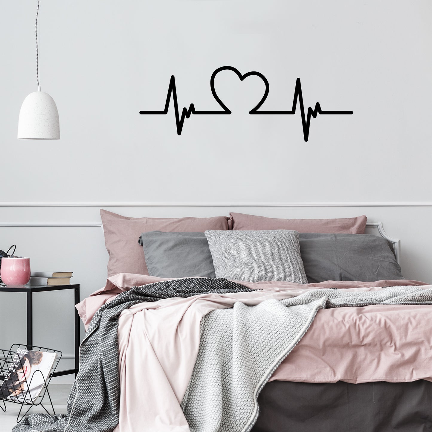 Valentines Day Vinyl Wall Art Decal - Heartbeat Heart Shape - 11" x 31" - Valentine’s Decor for Couples Home Living Room Bedroom Sticker - Cute Apartment Indoor Office Work Decor