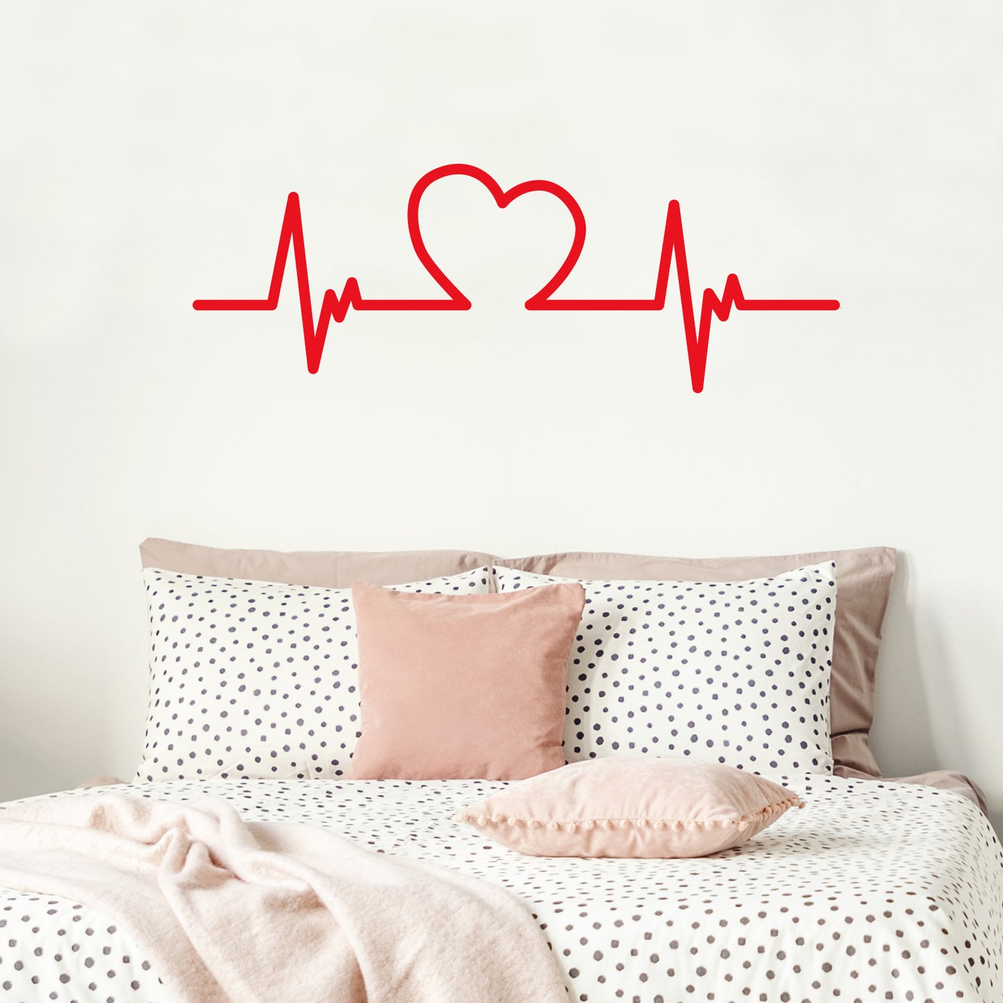 Valentines Day Vinyl Wall Art Decal - Heartbeat Heart Shape - 11" x 31" - Valentine’s Decor for Couples Home Living Room Bedroom Sticker - Cute Apartment Indoor Office Work Decor