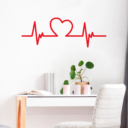 Valentines Day Vinyl Wall Art Decal - Heartbeat Heart Shape - 11" x 31" - Valentine’s Decor for Couples Home Living Room Bedroom Sticker - Cute Apartment Indoor Office Work Decor