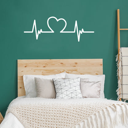 Valentines Day Vinyl Wall Art Decal - Heartbeat Heart Shape - 11" x 31" - Valentine’s Decor for Couples Home Living Room Bedroom Sticker - Cute Apartment Indoor Office Work Decor