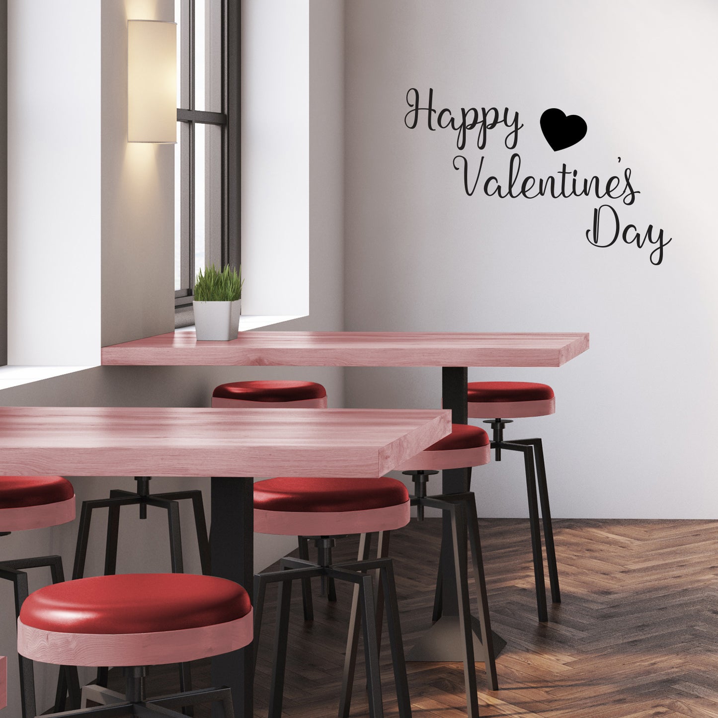 Valentines Day Vinyl Wall Art Decal - Happy Valentine’s Day - 15" x 23" - Valentine’s Lovers Heart Decor Romantic Couples Home Living Room Bedroom Apartment Indoor Work Sticker