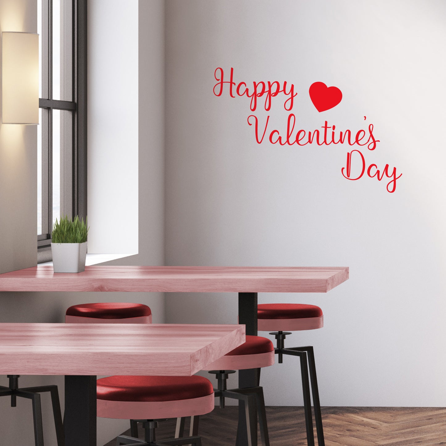 Valentines Day Vinyl Wall Art Decal - Happy Valentine’s Day - 15" x 23" - Valentine’s Lovers Heart Decor Romantic Couples Home Living Room Bedroom Apartment Indoor Work Sticker