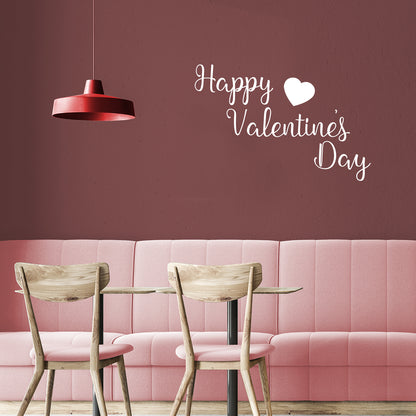 Valentines Day Vinyl Wall Art Decal - Happy Valentine’s Day - 15" x 23" - Valentine’s Lovers Heart Decor Romantic Couples Home Living Room Bedroom Apartment Indoor Work Sticker